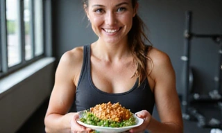 Atleta che mangia un pasto sano dopo l'allenamento
